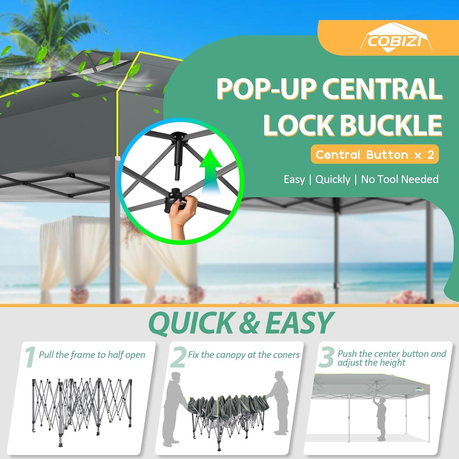 image:imageCOBIZI Heavy Duty 10x20 Pop up Canopy Tent with 6 Sidewalls Commercial Instant Canopies Tents for Parties Waterproof Gazebos with Roller Bag All Season Wind amp Waterproof UPF50Thickened FrameGrey1year warranty