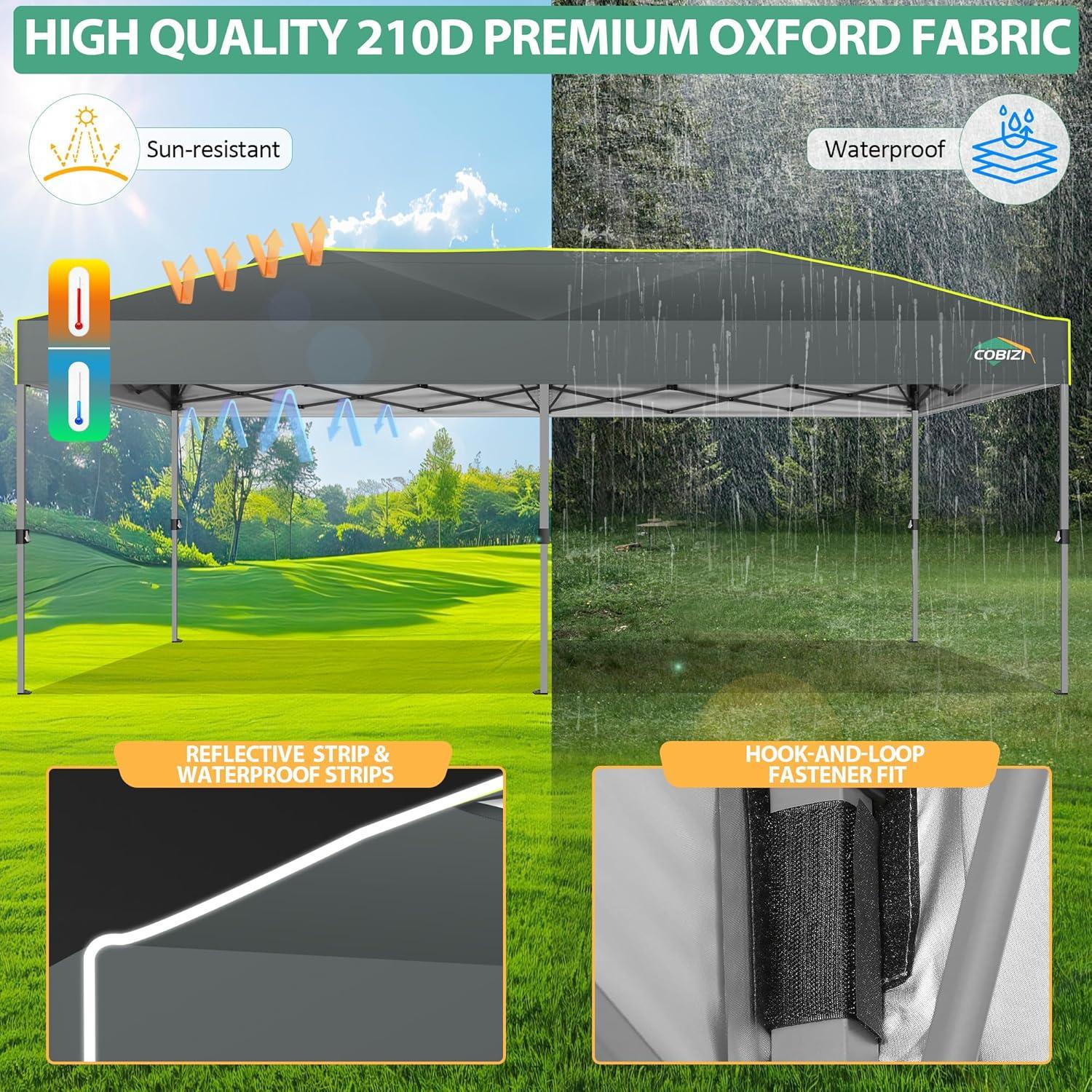 image:imageCOBIZI Heavy Duty 10x20 Pop up Canopy Tent with 6 Sidewalls Commercial Instant Canopies Tents for Parties Waterproof Gazebos with Roller Bag All Season Wind amp Waterproof UPF50Thickened FrameGrey1year warranty