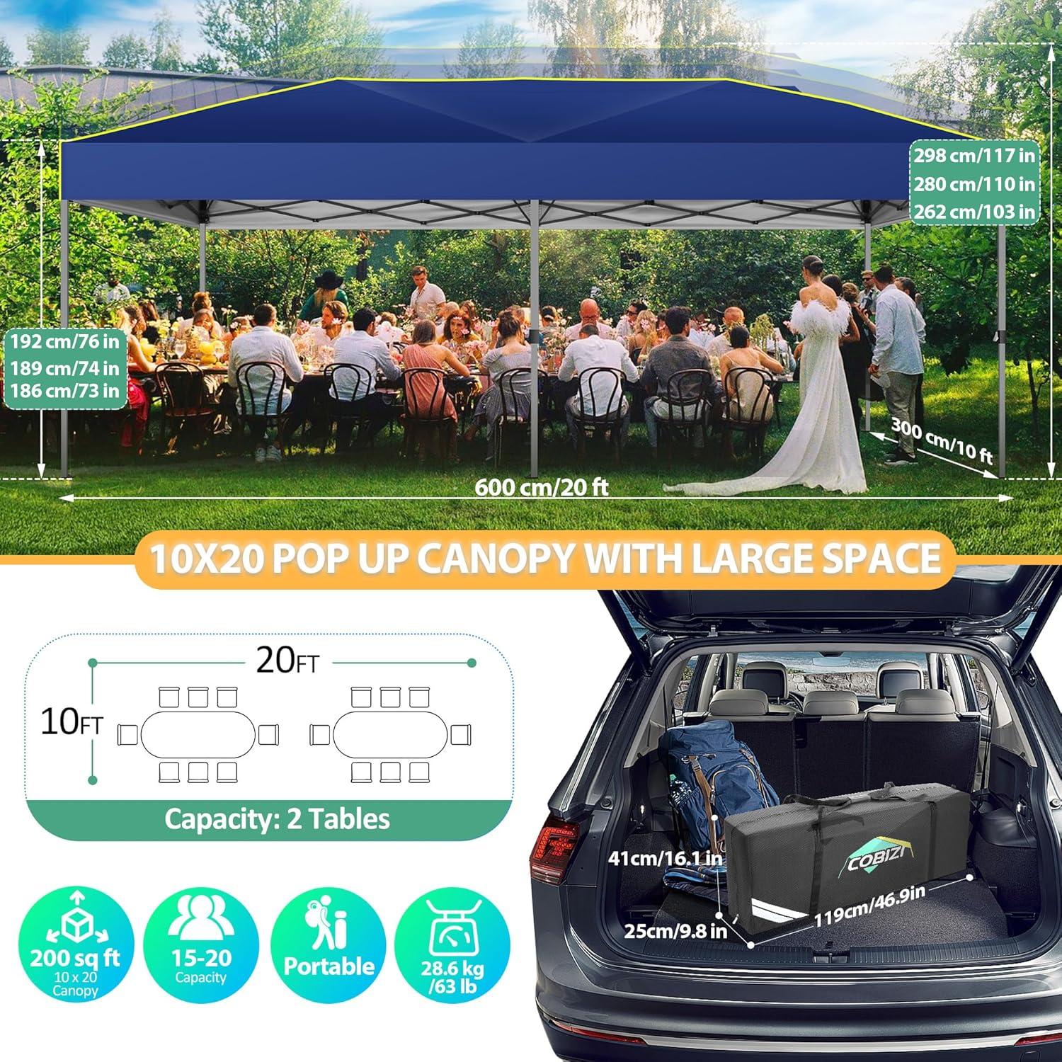 image:imageCOBIZI Heavy Duty 10x20 Pop up Canopy Tent with 6 Sidewalls Commercial Instant Canopies Tents for Parties Waterproof Gazebos with Roller Bag All Season Wind amp Waterproof UPF50Thickened FrameNavy Blue1year warranty