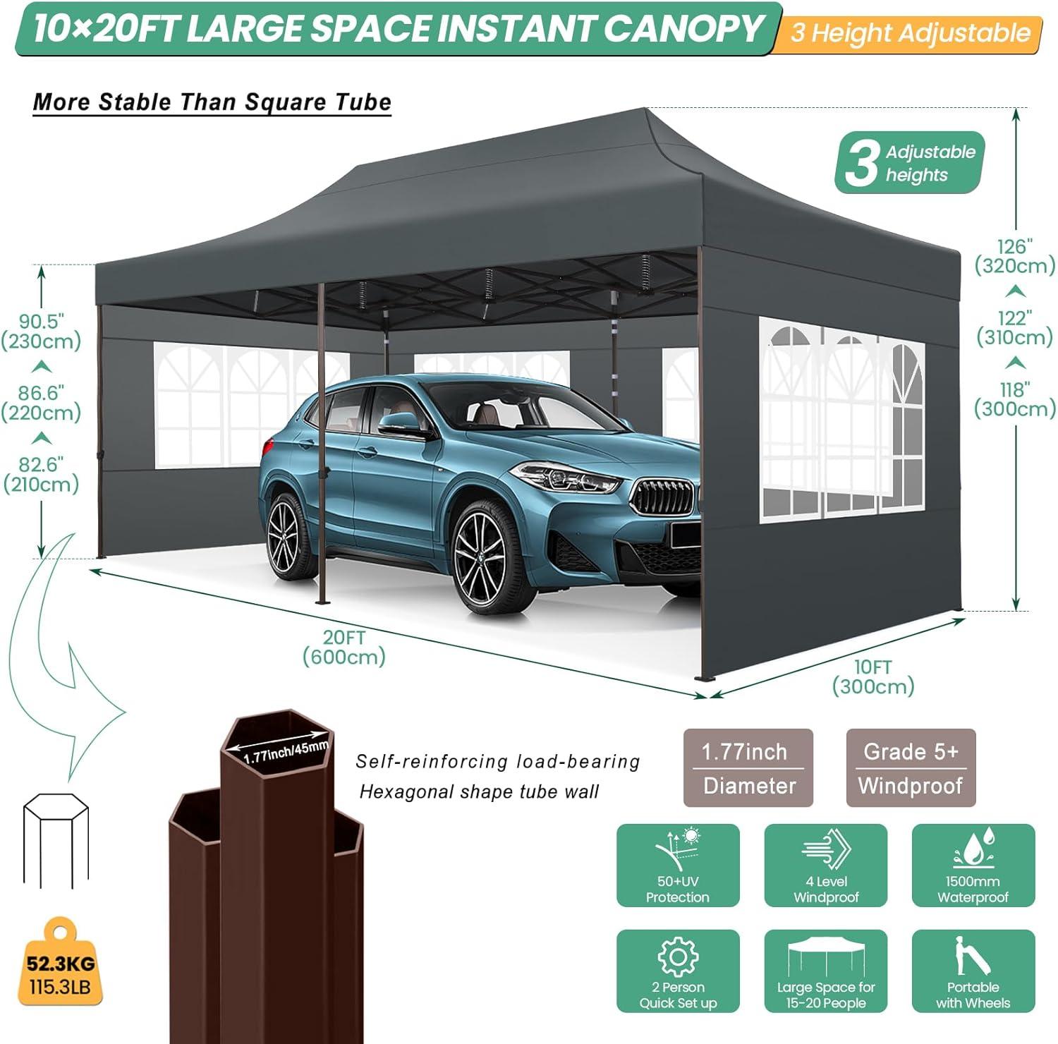 image:imageCOBIZI Heavy Duty 10x20 Pop up Canopy Tent with 6 Sidewalls Commercial Instant Canopies Tents for Parties Waterproof Gazebos with Roller Bag All Season Wind amp Waterproof UPF50Thickened Frame