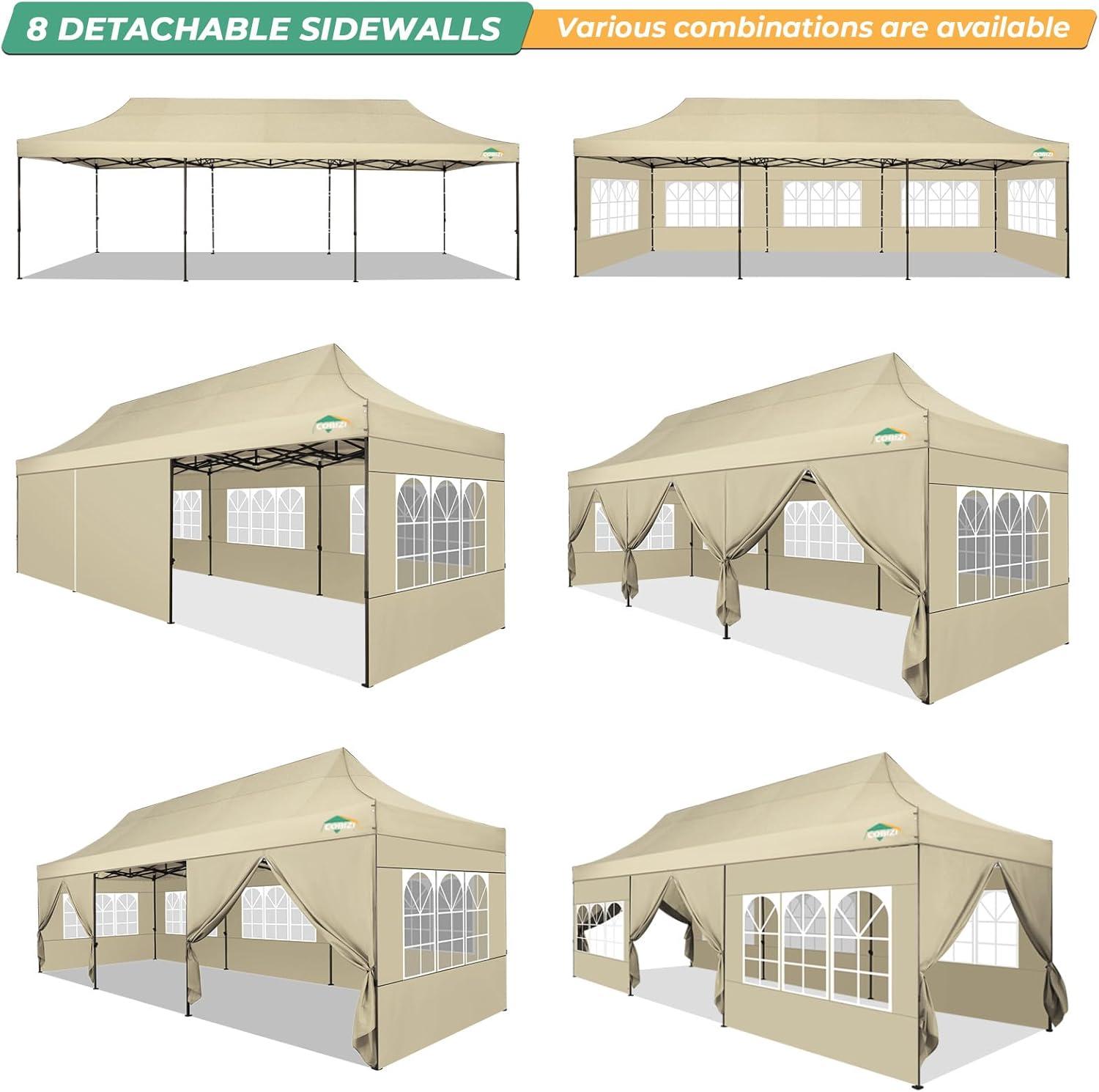 image:imageCOBIZI Heavy Duty 10x30 Party Tent Commercial 10x30 pop up Canopy for Parties Waterproof Gazebos with 8 Sidewalls All Season Wind amp Waterproof UPF50Stable Thickened Frame