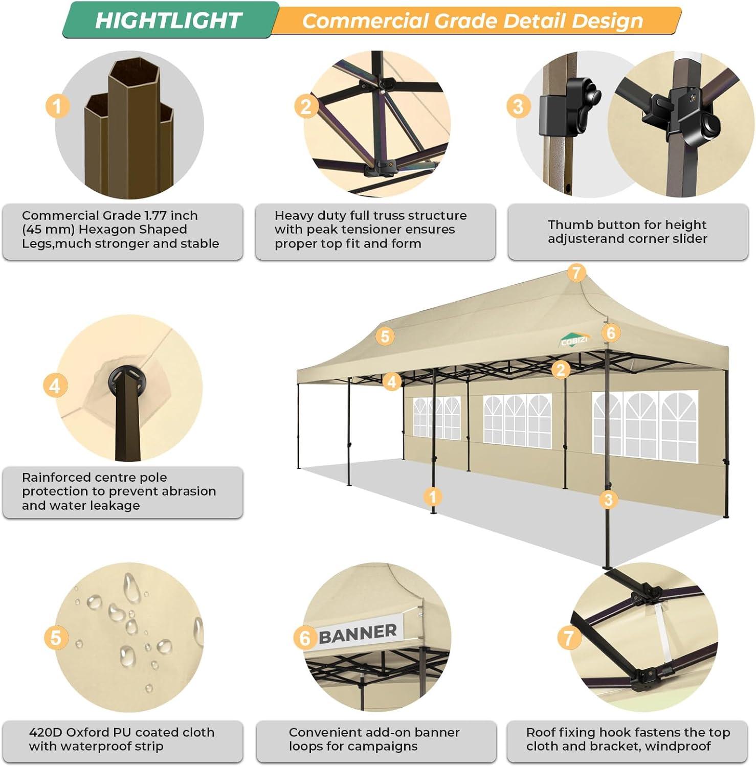 image:imageCOBIZI Heavy Duty 10x30 Party Tent Commercial 10x30 pop up Canopy for Parties Waterproof Gazebos with 8 Sidewalls All Season Wind amp Waterproof UPF50Stable Thickened Frame