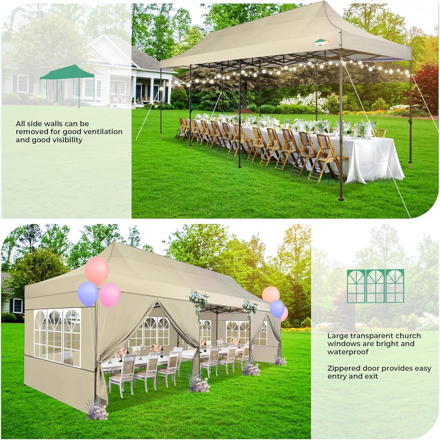 image:imageCOBIZI Heavy Duty 10x30 Party Tent Commercial 10x30 pop up Canopy for Parties Waterproof Gazebos with 8 Sidewalls All Season Wind amp Waterproof UPF50Stable Thickened Frame