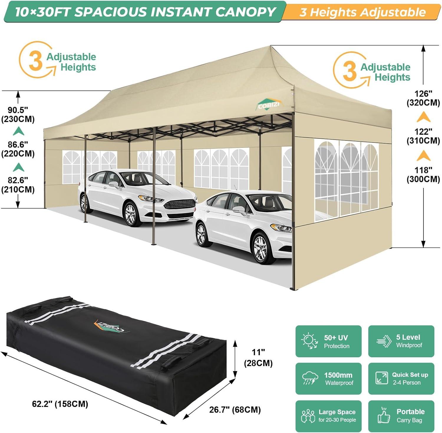 image:imageCOBIZI Heavy Duty 10x30 Party Tent Commercial 10x30 pop up Canopy for Parties Waterproof Gazebos with 8 Sidewalls All Season Wind amp Waterproof UPF50Stable Thickened Frame