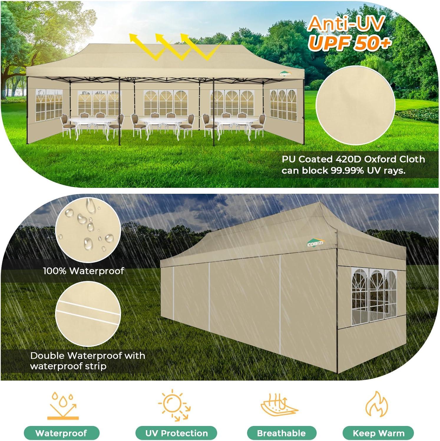 image:imageCOBIZI Heavy Duty 10x30 Party Tent Commercial 10x30 pop up Canopy for Parties Waterproof Gazebos with 8 Sidewalls All Season Wind amp Waterproof UPF50Stable Thickened Frame