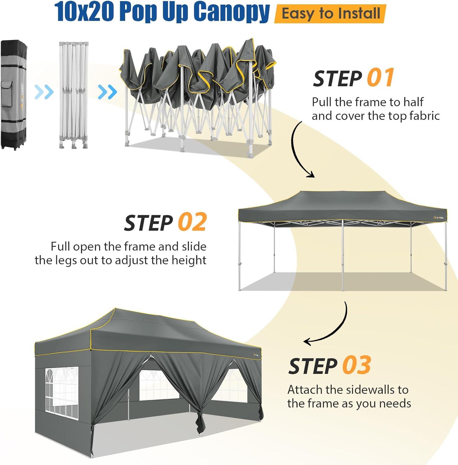 image:imageHOTEEL 10x15 Heavy Duty Pop up Canopy Tent for Parties with 4 Sidewalls Easy Setup Outdoor Commercial Instant Gazebo for Wedding Event with Roller Bag amp Sand Bags BlackHexagonal FrameDark Gray