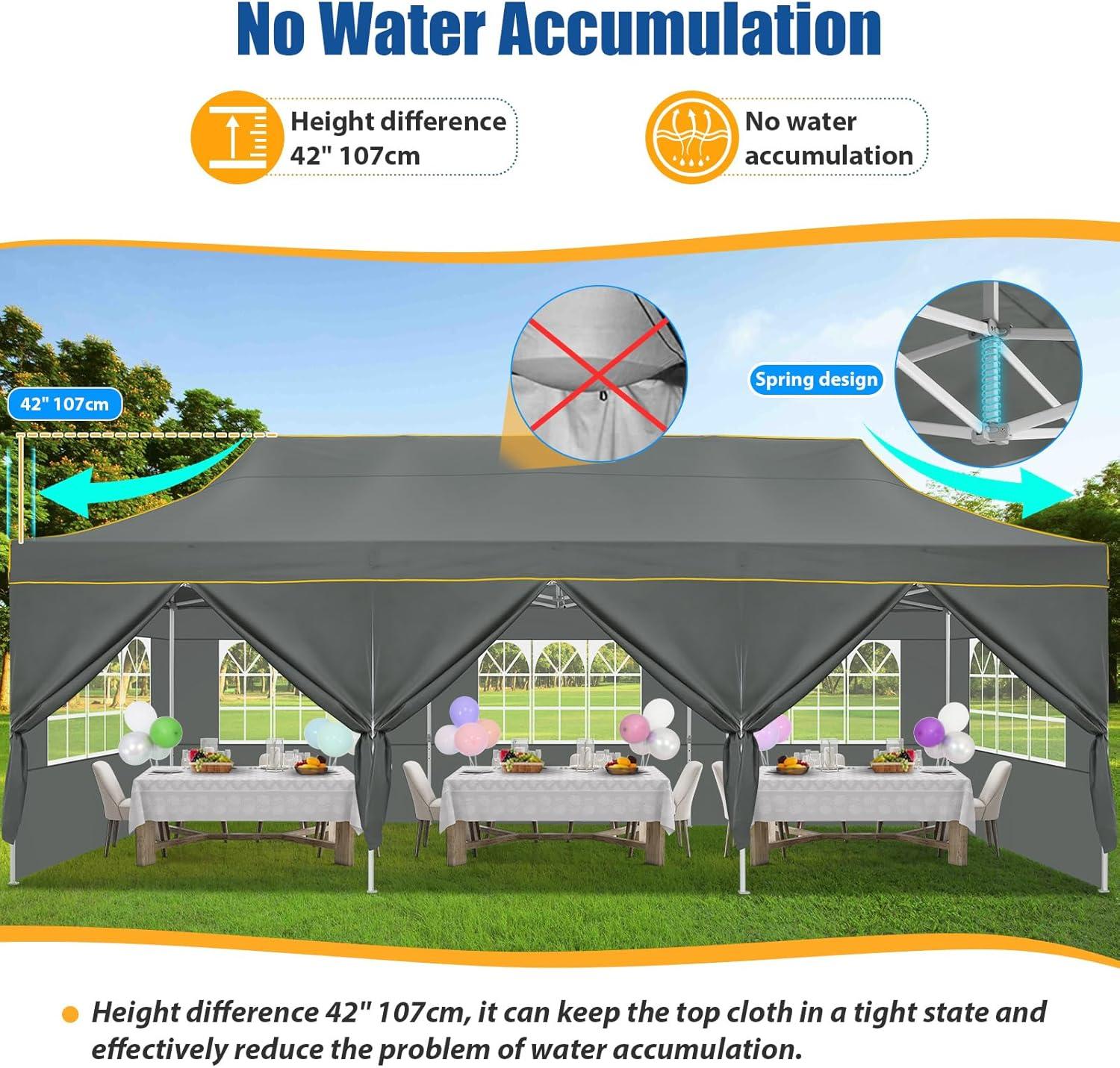 image:imageHOTEEL 10x15 Heavy Duty Pop up Canopy Tent for Parties with 4 Sidewalls Easy Setup Outdoor Commercial Instant Gazebo for Wedding Event with Roller Bag amp Sand Bags BlackHexagonal FrameDark Gray
