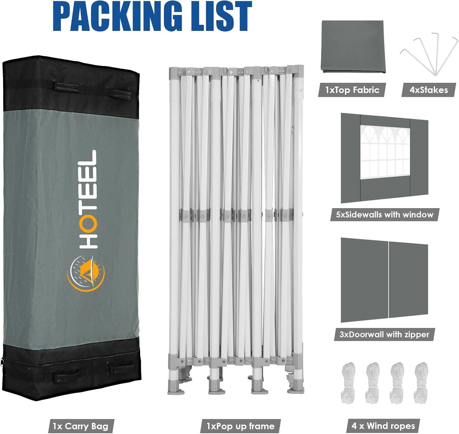 image:imageHOTEEL 10x15 Heavy Duty Pop up Canopy Tent for Parties with 4 Sidewalls Easy Setup Outdoor Commercial Instant Gazebo for Wedding Event with Roller Bag amp Sand Bags BlackHexagonal FrameDark Gray