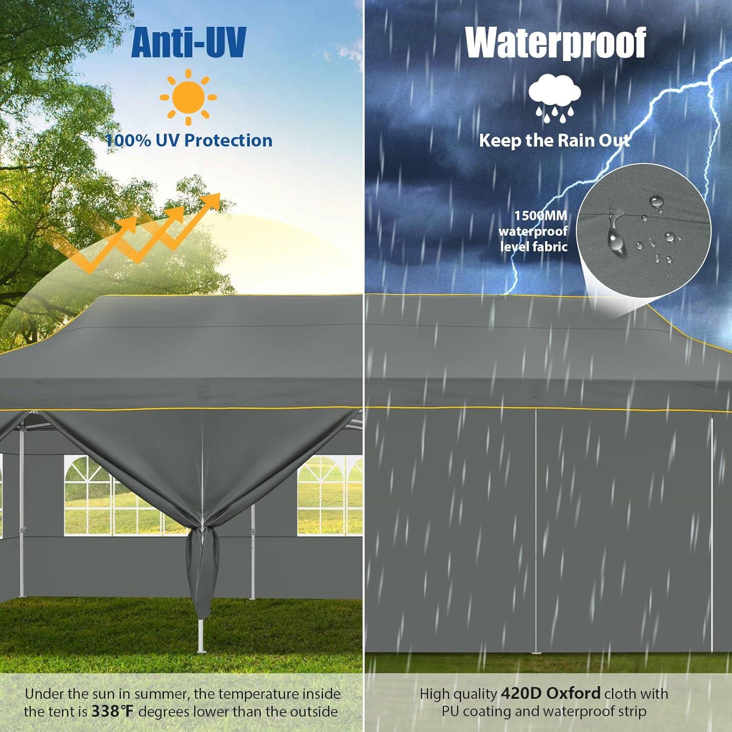 image:imageHOTEEL 10x15 Heavy Duty Pop up Canopy Tent for Parties with 4 Sidewalls Easy Setup Outdoor Commercial Instant Gazebo for Wedding Event with Roller Bag amp Sand Bags BlackHexagonal FrameDark Gray