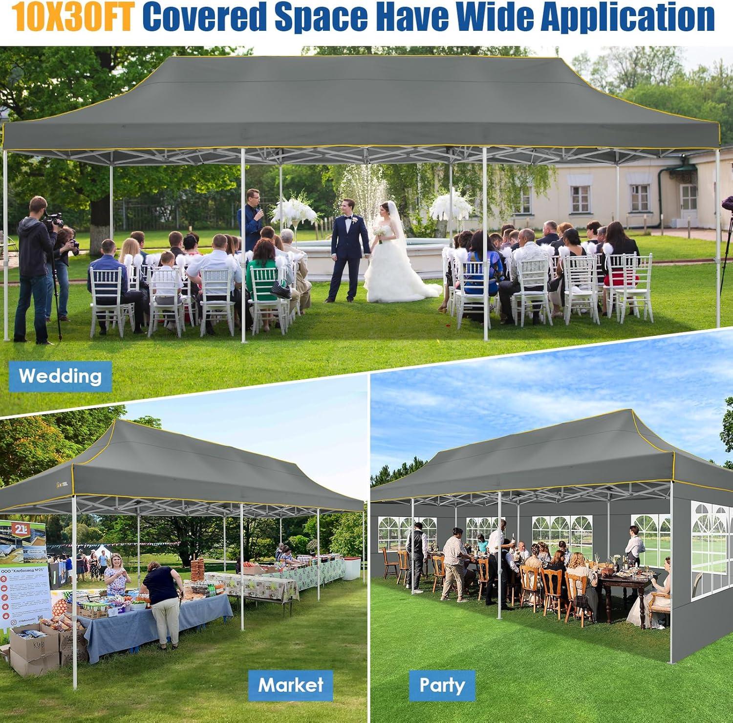 image:imageHOTEEL 10x15 Heavy Duty Pop up Canopy Tent for Parties with 4 Sidewalls Easy Setup Outdoor Commercial Instant Gazebo for Wedding Event with Roller Bag amp Sand Bags BlackHexagonal FrameDark Gray