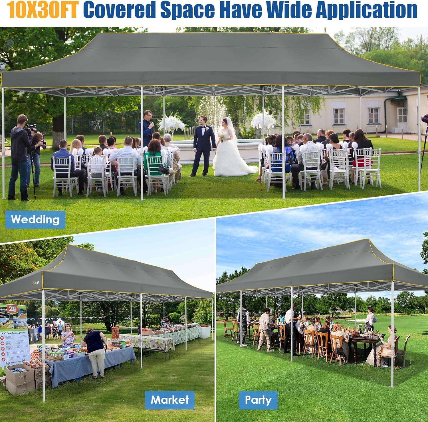 image:imageHOTEEL 10x15 Heavy Duty Pop up Canopy Tent for Parties with 4 Sidewalls Easy Setup Outdoor Commercial Instant Gazebo for Wedding Event with Roller Bag amp Sand Bags BlackHexagonal FrameDark Gray