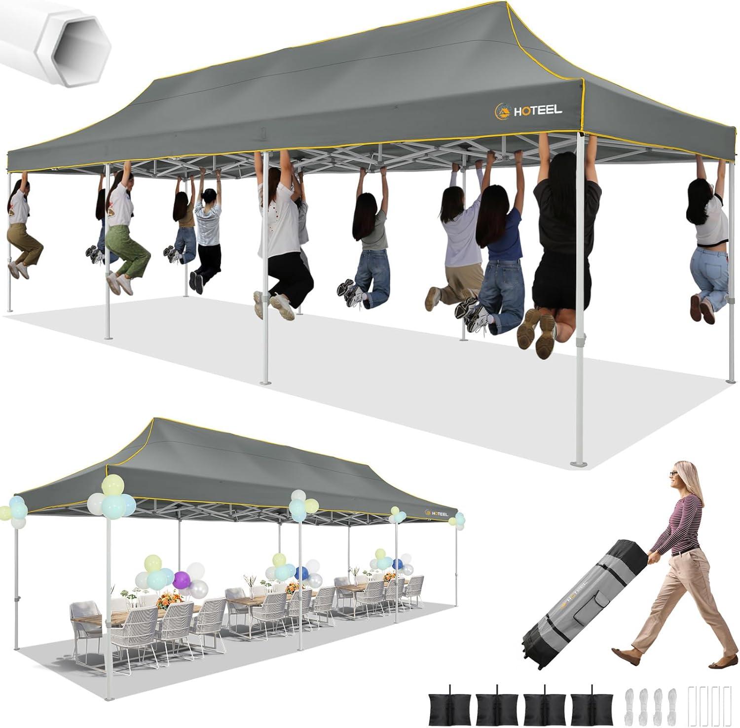 image:imageHOTEEL 10x15 Heavy Duty Pop up Canopy Tent for Parties with 4 Sidewalls Easy Setup Outdoor Commercial Instant Gazebo for Wedding Event with Roller Bag amp Sand Bags BlackHexagonal FrameDark Gray