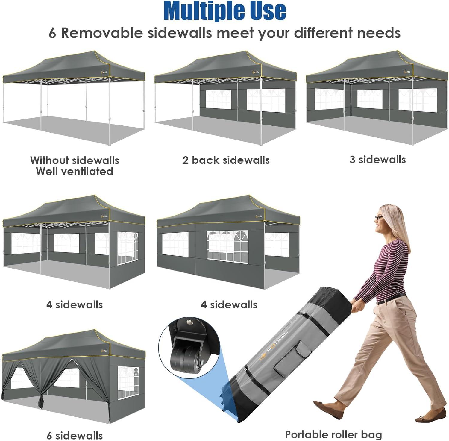 image:imageHOTEEL 10x15 Heavy Duty Pop up Canopy Tent for Parties with 4 Sidewalls Easy Setup Outdoor Commercial Instant Gazebo for Wedding Event with Roller Bag amp Sand Bags BlackHexagonal FrameDark Gray