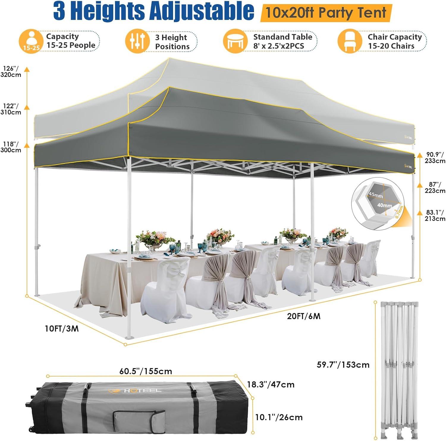 image:imageHOTEEL 10x15 Heavy Duty Pop up Canopy Tent for Parties with 4 Sidewalls Easy Setup Outdoor Commercial Instant Gazebo for Wedding Event with Roller Bag amp Sand Bags BlackHexagonal FrameDark Gray