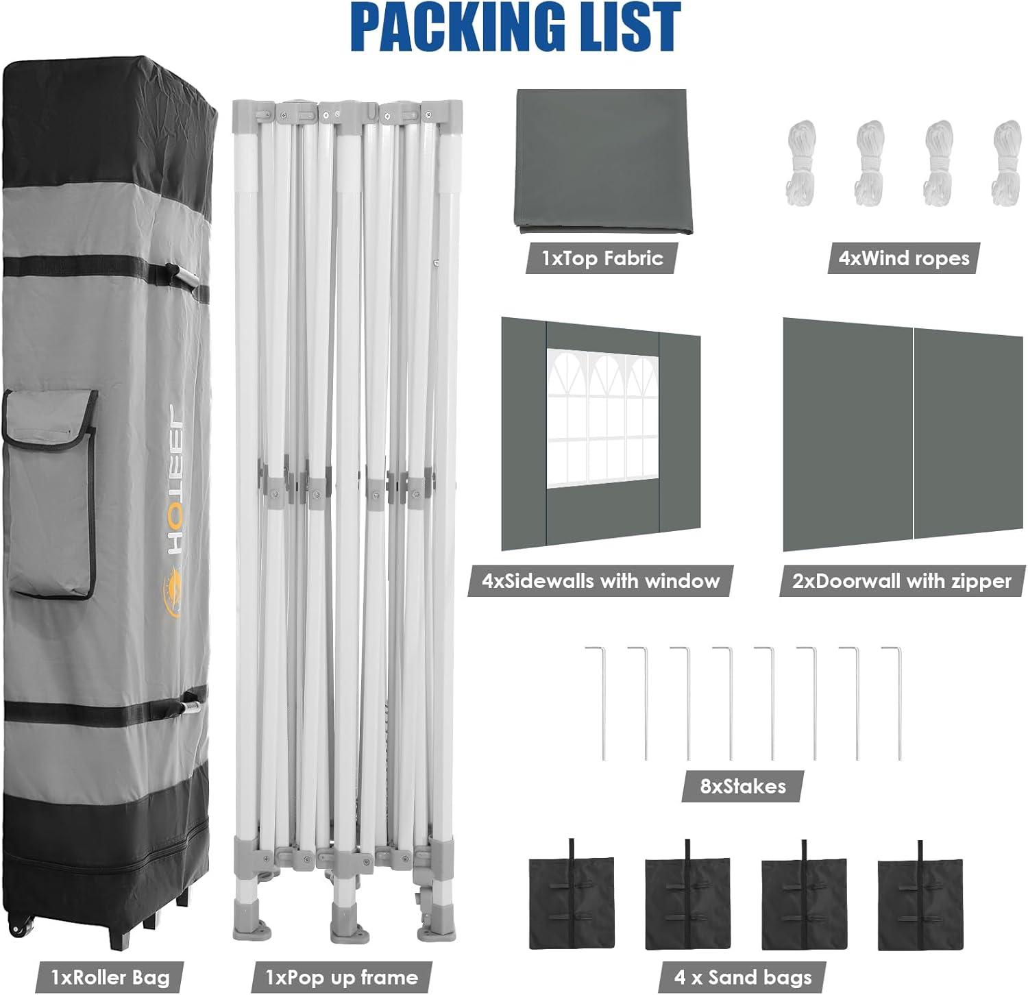 image:imageHOTEEL 10x15 Heavy Duty Pop up Canopy Tent for Parties with 4 Sidewalls Easy Setup Outdoor Commercial Instant Gazebo for Wedding Event with Roller Bag amp Sand Bags BlackHexagonal FrameDark Gray