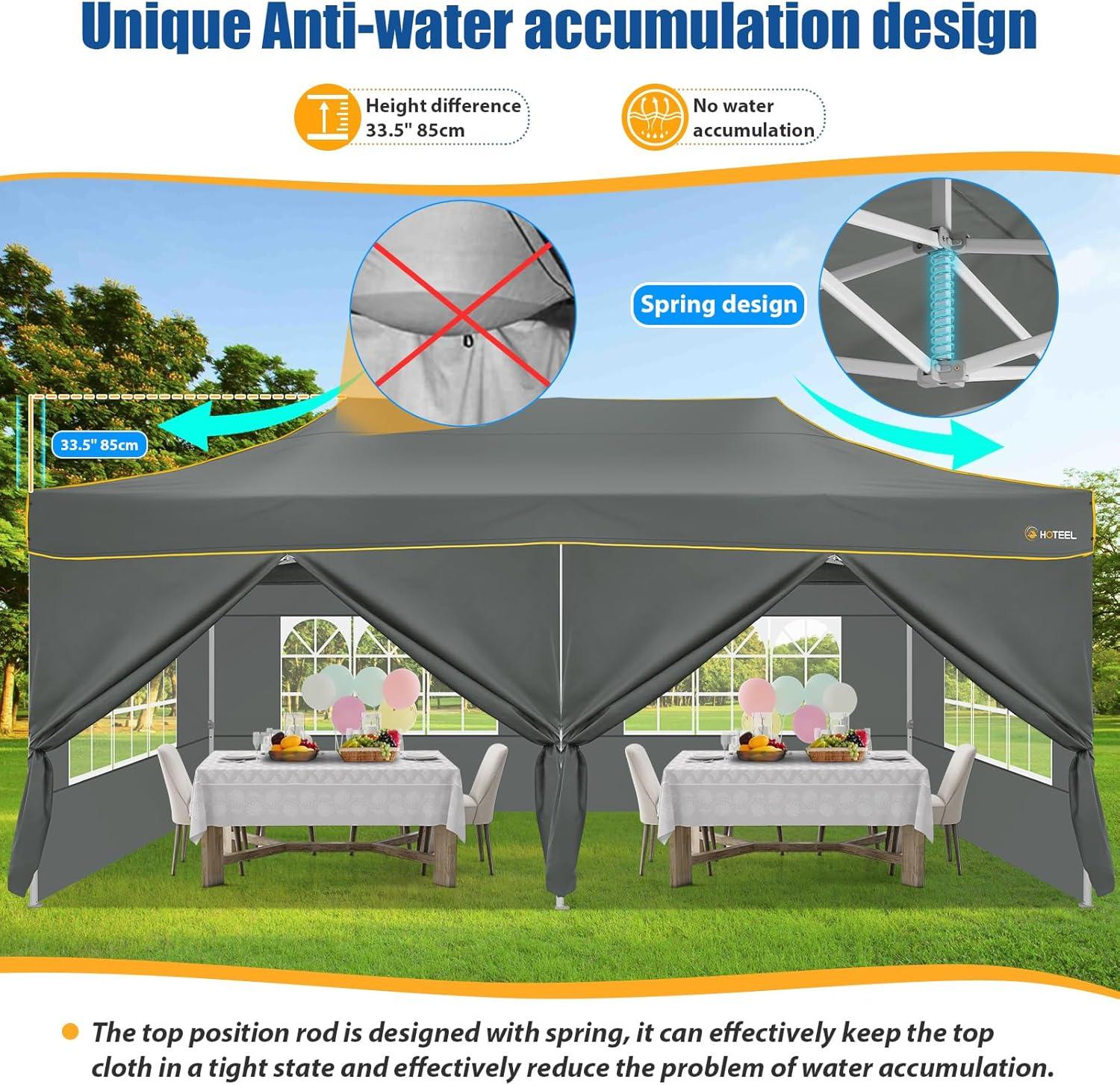 image:imageHOTEEL 10x15 Heavy Duty Pop up Canopy Tent for Parties with 4 Sidewalls Easy Setup Outdoor Commercial Instant Gazebo for Wedding Event with Roller Bag amp Sand Bags BlackHexagonal FrameDark Gray