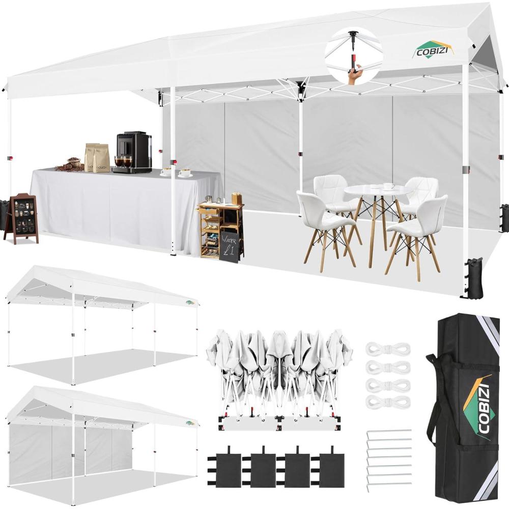 image:imageCOBIZI 10x10 Pop up Gazebo OnePush Setup Canopy Tent with Mosquito Netting amp Vented Roof Design Upgrade Metal Easy up Canopy Carpa Outdoor Gazebos for Backyard Camping Deck BeachWhite amp GrayWhite