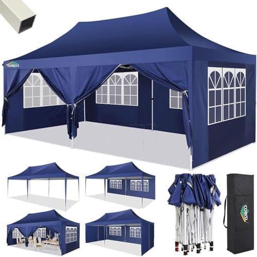 image:imageCOBIZI 10x10 Pop up Gazebo OnePush Setup Canopy Tent with Mosquito Netting amp Vented Roof Design Upgrade Metal Easy up Canopy Carpa Outdoor Gazebos for Backyard Camping Deck BeachWhite amp GrayDark Blue
