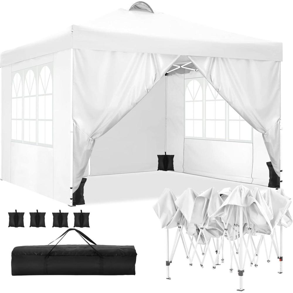 image:imageCOBIZI 10x10 Pop up Gazebo OnePush Setup Canopy Tent with Mosquito Netting amp Vented Roof Design Upgrade Metal Easy up Canopy Carpa Outdoor Gazebos for Backyard Camping Deck BeachWhite amp GrayYellow
