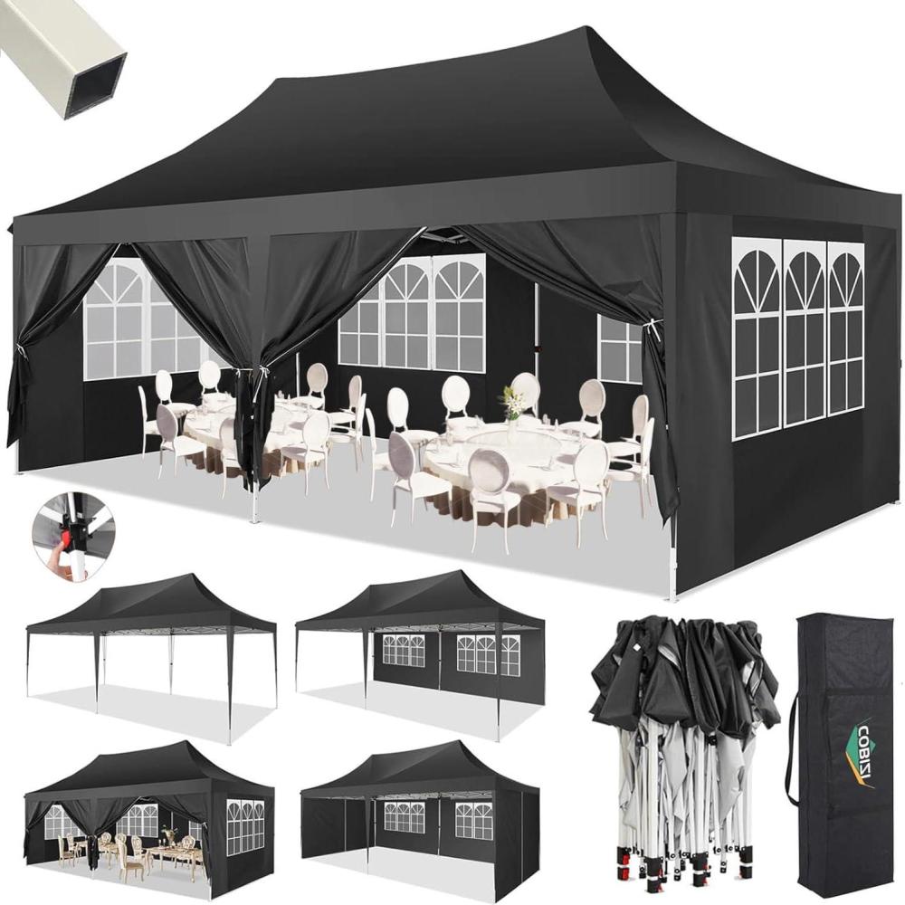 image:imageCOBIZI 10x10 Pop up Gazebo OnePush Setup Canopy Tent with Mosquito Netting amp Vented Roof Design Upgrade Metal Easy up Canopy Carpa Outdoor Gazebos for Backyard Camping Deck BeachWhite amp GrayBlack