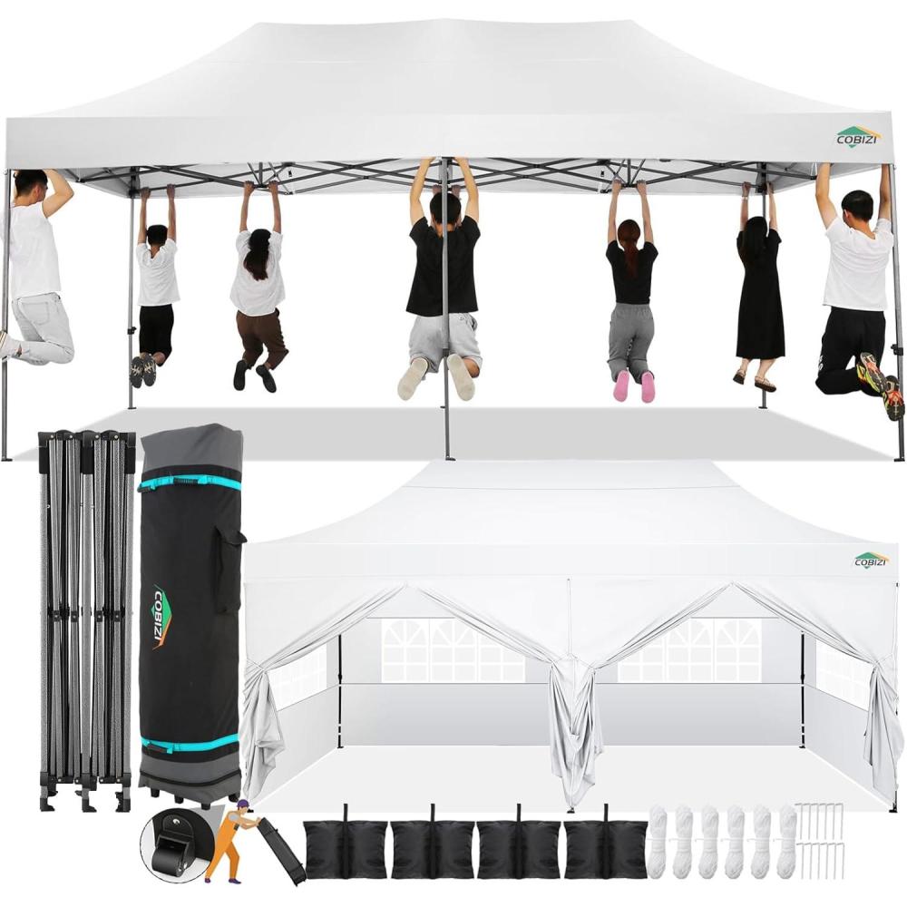 image:imageCOBIZI 10x15 Pop Up Canopy with 4 SidewallHeavy Duty Canopy UPF 50 All Season Wind Waterproof Commercial Outdoor Wedding Party Tents for Parties Gazebo with Carry Bag10 x 15 ft GraySnow White