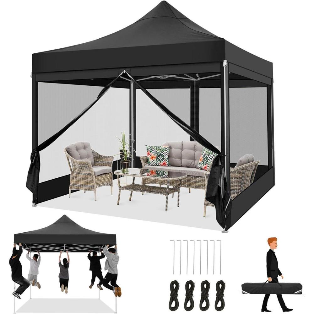 image:imageCOBIZI 10x20 Heavy Duty Pop Up Canopy Tent with 6 Sidewalls Easy Set Up Outdoor Waterproof Screen Commercial Party Tent with Mosquito Netting for Parties Backyard Patio Roller Bag GrayBlack