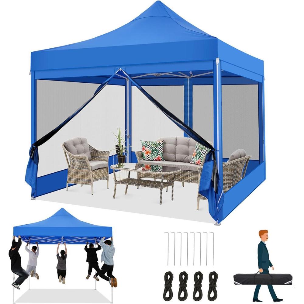 image:imageCOBIZI 10x20 Heavy Duty Pop Up Canopy Tent with 6 Sidewalls Easy Set Up Outdoor Waterproof Screen Commercial Party Tent with Mosquito Netting for Parties Backyard Patio Roller Bag GrayBlue