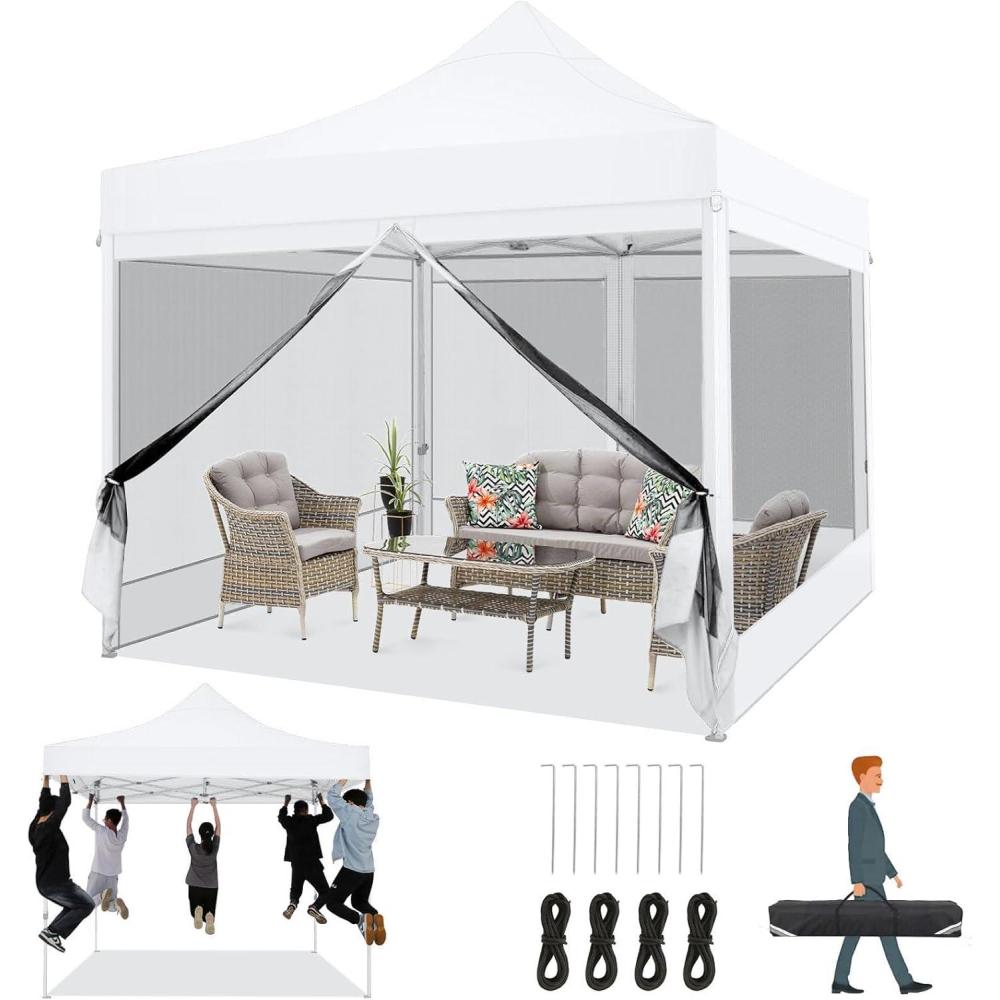 image:imageCOBIZI 10x20 Heavy Duty Pop Up Canopy Tent with 6 Sidewalls Easy Set Up Outdoor Waterproof Screen Commercial Party Tent with Mosquito Netting for Parties Backyard Patio Roller Bag GrayWhite