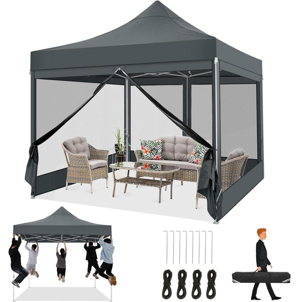 image:imageCOBIZI 10x20 Heavy Duty Pop Up Canopy Tent with 6 Sidewalls Easy Set Up Outdoor Waterproof Screen Commercial Party Tent with Mosquito Netting for Parties Backyard Patio Roller Bag GrayGray