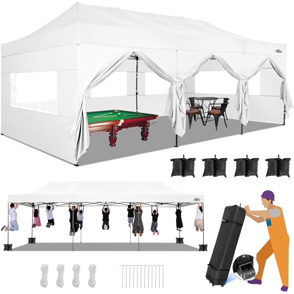 image:imageCOBIZI 10x20 Heavy Duty Pop up Canopy Tent with 6 sidewalls Easy Up Commercial Outdoor Canopy Wedding Party Tents for Parties All Season Wind amp Waterproof Gazebo with Roller BagGreyFrame ThickenedCream