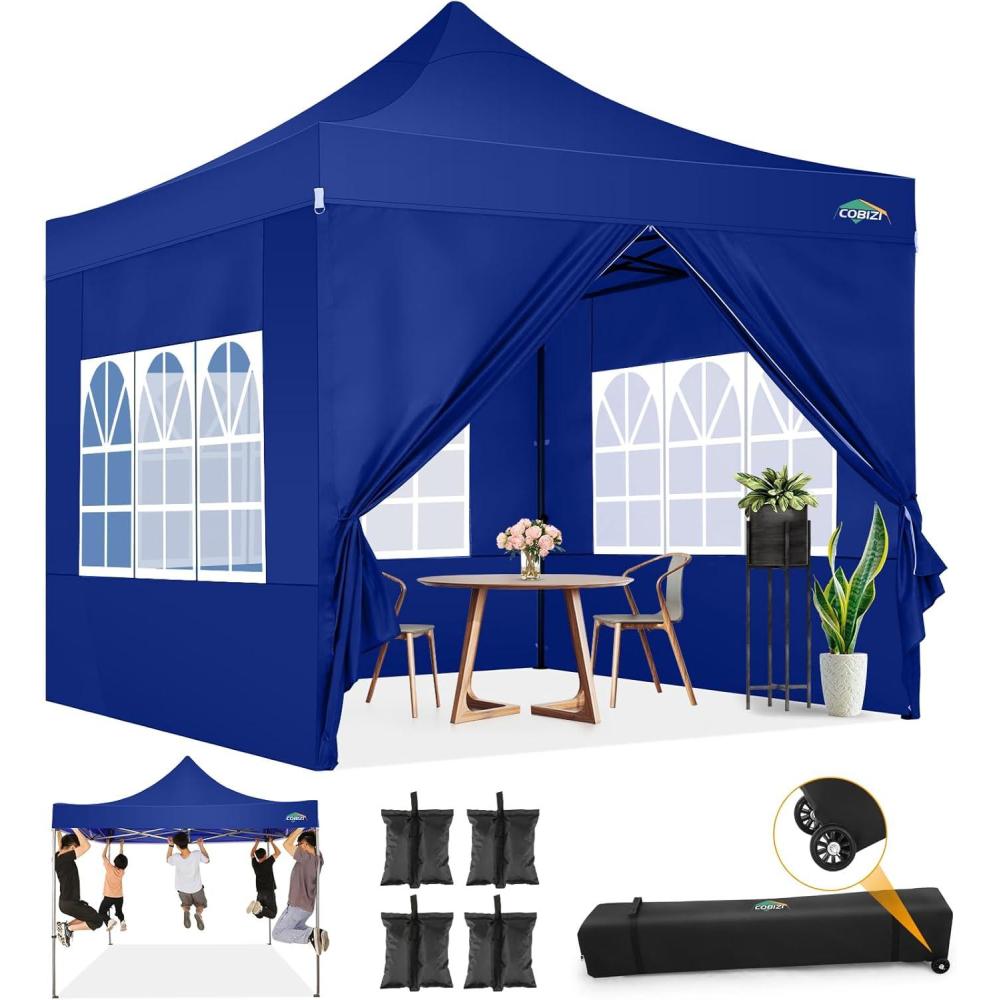 image:imageCOBIZI 10x20 Heavy Duty Pop up Canopy Tent with 6 sidewalls Easy Up Commercial Outdoor Canopy Wedding Party Tents for Parties All Season Wind amp Waterproof Gazebo with Roller BagGreyFrame ThickenedDark Blue