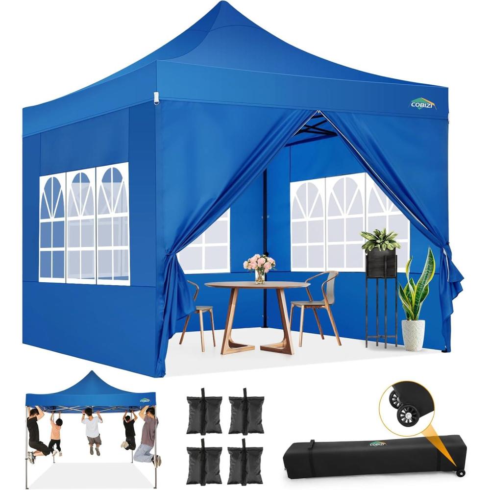 image:imageCOBIZI 10x20 Heavy Duty Pop up Canopy Tent with 6 sidewalls Easy Up Commercial Outdoor Canopy Wedding Party Tents for Parties All Season Wind amp Waterproof Gazebo with Roller BagGreyFrame ThickenedBlue