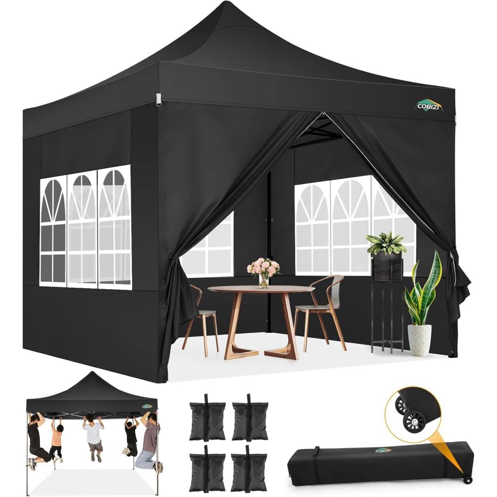 image:imageCOBIZI 10x20 Heavy Duty Pop up Canopy Tent with 6 sidewalls Easy Up Commercial Outdoor Canopy Wedding Party Tents for Parties All Season Wind amp Waterproof Gazebo with Roller BagGreyFrame ThickenedBlack