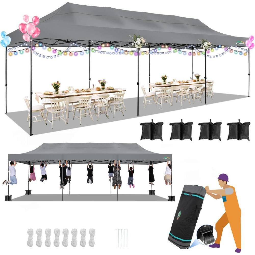 image:imageCOBIZI 10x30 Pop up Canopy Tent 10x30 Canopy with Sidewalls Heavy Duty Party Tent Tents for Parties Foldable UPF 50 Waterproof Commercial Easy up Canopy with Roller Bag BlackWindproof UpgradedLight Gray
