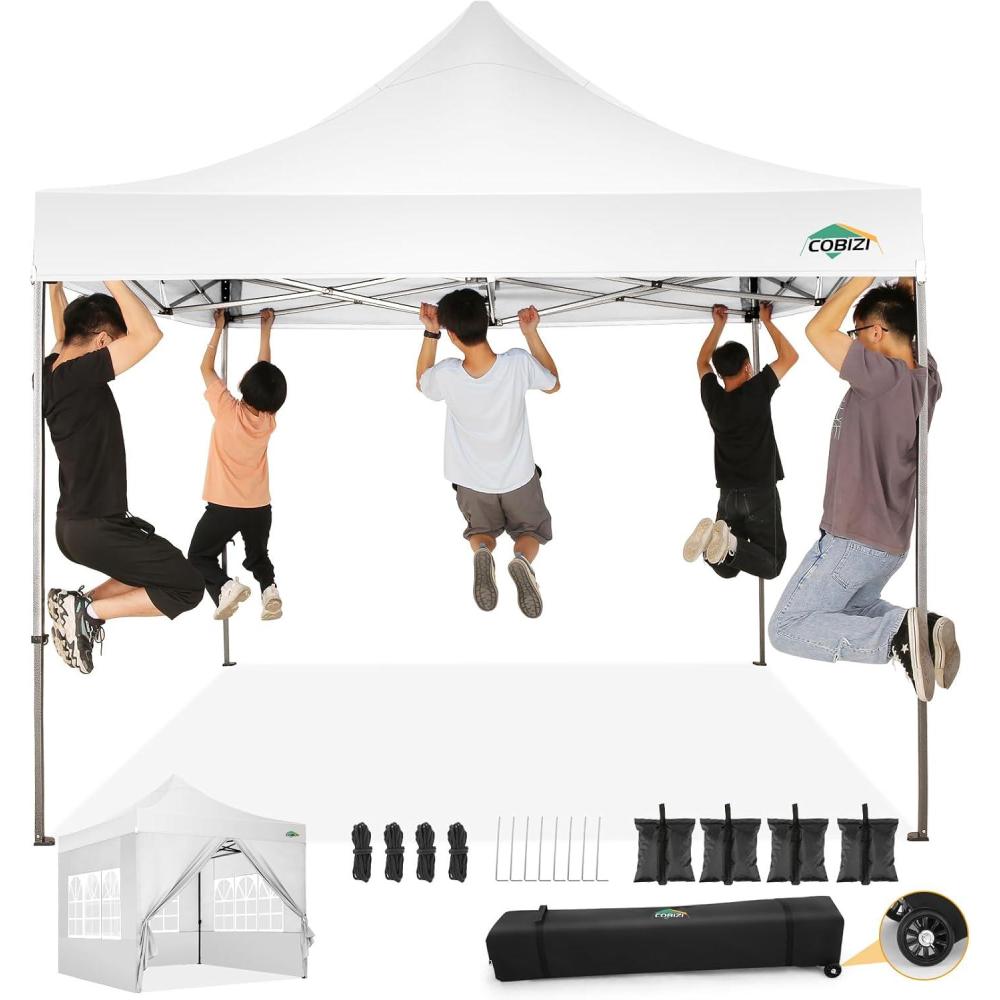 image:imageCOBIZI 10x30 Pop up Canopy Tent 10x30 Canopy with Sidewalls Heavy Duty Party Tent Tents for Parties Foldable UPF 50 Waterproof Commercial Easy up Canopy with Roller Bag BlackWindproof UpgradedMist White