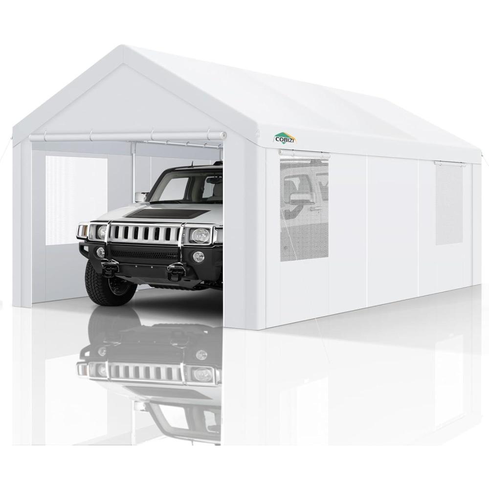 image:imageCOBIZI Carport Canopy 12x20 Heavy Duty Portable Garage AllSeason Portable Car Ports amp Outdoor Storage Shed Galvanized Frame Vehicle Shelter with Removable Doors and VentsClassic White