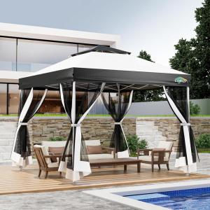 image:imageCOBIZI 10x10 Pop up Gazebo OnePush Setup Canopy Tent with Mosquito Netting amp Vented Roof Design Upgrade Metal Easy up Canopy Carpa Outdoor Gazebos for Backyard Camping Deck BeachWhite amp GrayWhite  Gray