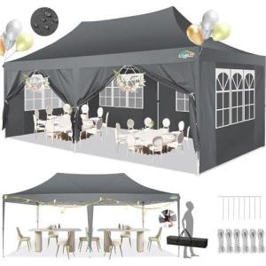 image:imageCOBIZI 10x10 Pop up Gazebo OnePush Setup Canopy Tent with Mosquito Netting amp Vented Roof Design Upgrade Metal Easy up Canopy Carpa Outdoor Gazebos for Backyard Camping Deck BeachWhite amp GrayGray