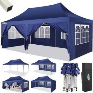 image:imageCOBIZI 10x10 Pop up Gazebo OnePush Setup Canopy Tent with Mosquito Netting amp Vented Roof Design Upgrade Metal Easy up Canopy Carpa Outdoor Gazebos for Backyard Camping Deck BeachWhite amp GrayDark Blue