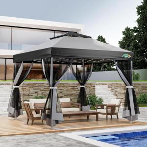 image:imageCOBIZI 10x10 Pop up Gazebo OnePush Setup Canopy Tent with Mosquito Netting amp Vented Roof Design Upgrade Metal Easy up Canopy Carpa Outdoor Gazebos for Backyard Camping Deck BeachWhite amp GrayLight Gray  Gray