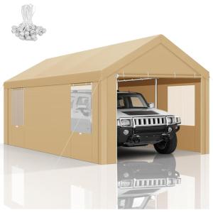 image:imageCOBIZI 10x20 FT Heavy Duty Carport with Galvanized Frame Carport Canopy with Rollup Windows Storage Tent with Removable Sidewalls amp Doors Builtin Sandbags for Car Boat Truck Khaki