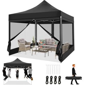 image:imageCOBIZI 10x20 Heavy Duty Pop Up Canopy Tent with 6 Sidewalls Easy Set Up Outdoor Waterproof Screen Commercial Party Tent with Mosquito Netting for Parties Backyard Patio Roller Bag GrayBlack