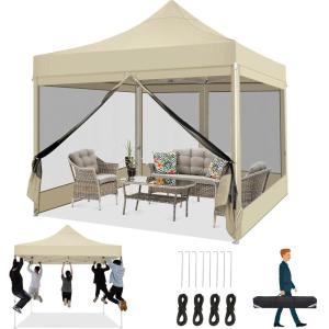 image:imageCOBIZI 10x20 Heavy Duty Pop Up Canopy Tent with 6 Sidewalls Easy Set Up Outdoor Waterproof Screen Commercial Party Tent with Mosquito Netting for Parties Backyard Patio Roller Bag GrayKhaki