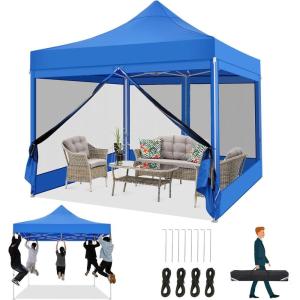 image:imageCOBIZI 10x20 Heavy Duty Pop Up Canopy Tent with 6 Sidewalls Easy Set Up Outdoor Waterproof Screen Commercial Party Tent with Mosquito Netting for Parties Backyard Patio Roller Bag GrayBlue