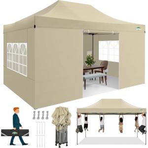 image:imageCOBIZI 10x20 Heavy Duty Pop up Canopy Tent with 6 sidewalls Easy Up Commercial Outdoor Canopy Wedding Party Tents for Parties All Season Wind amp Waterproof Gazebo with Roller BagGreyFrame ThickenedKhaki
