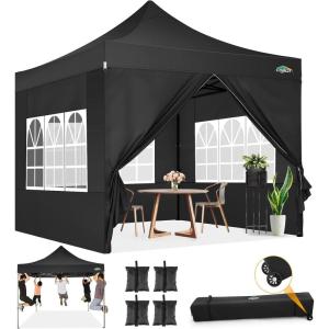 image:imageCOBIZI 10x20 Heavy Duty Pop up Canopy Tent with 6 sidewalls Easy Up Commercial Outdoor Canopy Wedding Party Tents for Parties All Season Wind amp Waterproof Gazebo with Roller BagGreyFrame ThickenedBlack