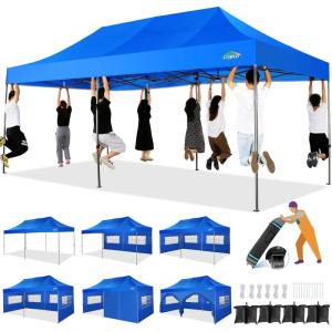 image:imageCOBIZI 10x20 Heavy Duty Pop up Canopy Tent with 6 sidewalls Easy Up Commercial Outdoor Wedding Party Tents for Parties All Season Wind amp Waterproof Gazebo Roller Bag BlueFrame Thickened