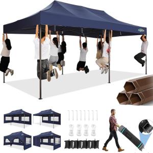image:imageCOBIZI 10x20 Pop Up Canopy Tent Heavy Duty with 6 Removable Sidewalls Commercial Heavy Duty Pop Up Tent for Parties All Weather Waterproof and UV 50 Wedding Tent with Roller BagLegs Upgraded