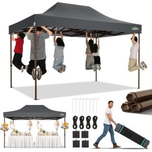 image:imageCOBIZI 10x20 Pop Up Canopy Tent Heavy Duty with 6 Removable Sidewalls Commercial Heavy Duty Pop Up Tent for Parties All Weather Waterproof and UV 50 Wedding Tent with Roller BagFrame UpgradeGray