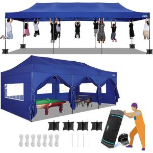 image:imageCOBIZI 10x30 Pop up Canopy Tent 10x30 Canopy with Sidewalls Heavy Duty Party Tent Tents for Parties Foldable UPF 50 Waterproof Commercial Easy up Canopy with Roller Bag BlackWindproof UpgradedNavy Blue